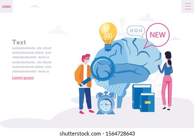 Brainstorm, brain with business people, business startup, Vector illustration for web banner, infographics, mobile. IT company,  online service for effective brainstorming