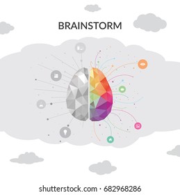 Brainstorm Brain in clouds concept. Vector illustration