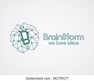 Brainstorm, brain, creation and idea logo template and elements. Solve problems, idea creation business company logotype. Creative agency corporate brand identity. Brain icon. Line design. Vector.