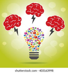 Brainstorm is brain and lightning of power creative  business idea. Lamp for innovation and sucess on vector illustration.