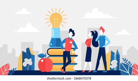 Brainstorm, business concept for teamwork vector illustration. Cartoon business people team brainstorming, searching for new solution and project, standing by light bulb in search of idea background