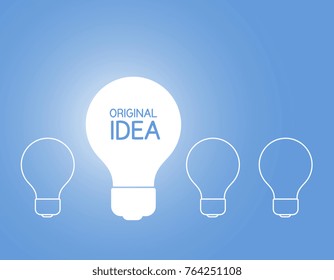 Brainstorm and choose creative idea concept. Vector illustration of light bulb. Off the lights and one glow light bulb on blue background. Flat style of business design for web, site, presentation