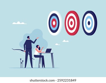 Brainstorm and come up with solution concept, communicate idea in business, businessman and woman coworker talking speech bubble with lightbulb idea