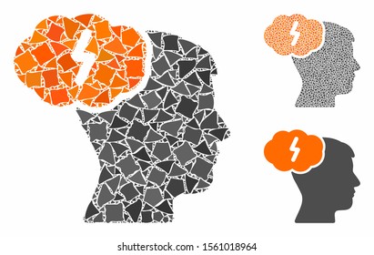 Brainstorm composition of irregular elements in different sizes and shades, based on brainstorm icon. Vector tuberous elements are combined into collage. Brainstorm icons collage with dotted pattern.