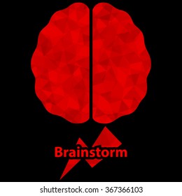 Brainstorm concept. Brains of triangles with inscription and lighting. Vector illustration.