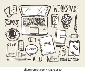 Brainstorm concept. Business and idea flat design. Hand drawn doodle sketch.
