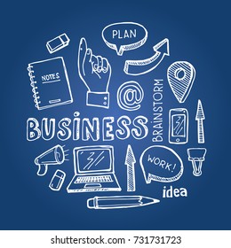 Brainstorm concept. Business and idea flat design. Hand drawn doodle sketch.