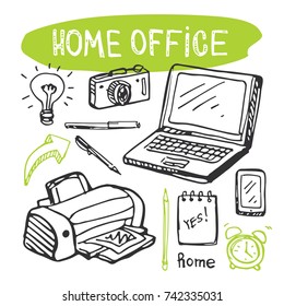 Brainstorm concept. Business and idea flat design. Hand drawn doodle home office