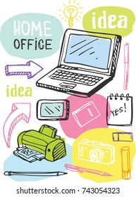 Brainstorm concept. Business and idea flat design. Hand drawn doodle home office