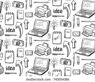 Brainstorm concept. Business and idea flat design. Hand drawn doodle home office