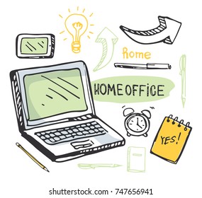 Brainstorm concept. Business and idea flat design. Hand drawn doodle home office