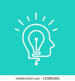 Brainstorm concept. Head silhouette with light bulb inside. Vector icon.