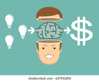 Brainstorm concept - Idea can make lots of money. Vector illustration for poster, greeting card, website, ad, business presentation, advertisement design.