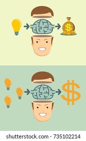 Brainstorm concept - Idea can make lots of money. Stock vector illustration for poster, greeting card, website, ad, business presentation, advertisement design.