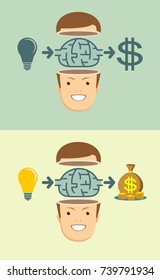 Brainstorm concept - Idea can make lots of money. Stock vector illustration for poster, greeting card, website, ad, business presentation, advertisement design.