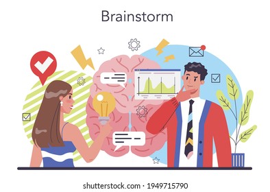 Concepto de lluvia de ideas. Nueva generación de ideas en la discusión del trabajo en equipo.