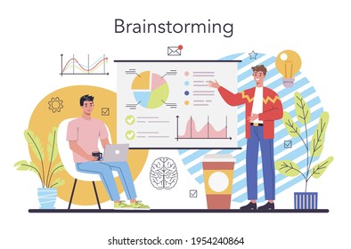 Brainstorm concept. New idea generation in teamwork discussion.