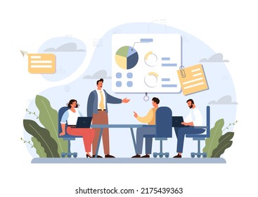 Brainstorm concept. New idea generation in teamwork discussion. Making innovation and moving towards success. Isolated flat vector illustration
