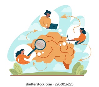 Brainstorm concept. New idea or problem solution generation in a team discussion. Making innovation and moving towards success. Flat vector illustration