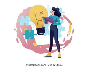 Brainstorm concept with people scene in the flat cartoon style. The manager is trying to generate several ideas for solving work issues. Vector illustration.