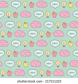 Brainstorm concept seamless pattern. Education or science vector hand drawn background.