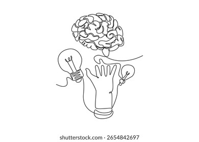 Concepto de lluvia de ideas. Diseño de dibujo de línea única. Ilustración gráfica de Vector