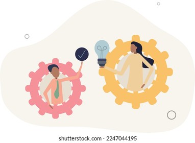 Colaboración de Brainstorm con nuevos socios para la generación de ideas.Proceso creativo con la asociación de trabajadores de la empresa, unidad y colaboración para resultados efectivos.ilustración vectorial.