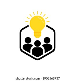 brainstorm or creation with cartoon yellow bulb. metaphor of easy e-learning or start up and approach in problem solving. flat simple trend modern logotype graphic design isolated on white background