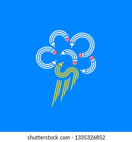 Brainstorm creative cloud made of pencils. Flat design icon.