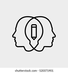 Brainstorm Creative Collective Thinking Idea Man User Minimalistic Flat Line Outline Stroke Icon Pictogram Symbol