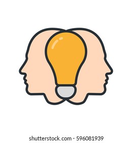 Brainstorm Creative Collective Thinking Idea Man User Minimal Color Flat Line Outline Stroke Icon Pictogram Symbol