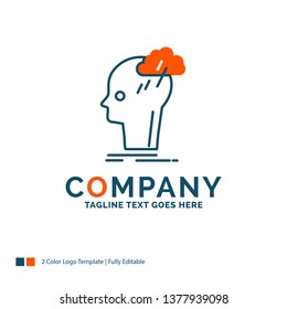 Brainstorm, creative, head, idea, thinking Logo Design. Blue and Orange Brand Name Design. Place for Tagline. Business Logo template.
