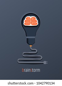 Brainstorm, creative idea, invention, inspiration, innovation, solution. Paper cut lamp. Conceptual illustration. Banner. Card.