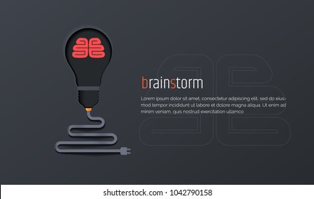 Brainstorm, creative idea, invention, inspiration, innovation, solution. Paper cut lamp. Conceptual illustration. Banner. Card.