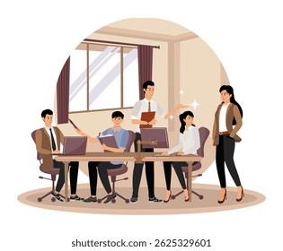 Brainstorm com uma equipe criativa. Um grupo de profissionais envolvidos em um ambiente de escritório colaborativo com diálogo aberto e trabalho em equipe para trocar ideias.