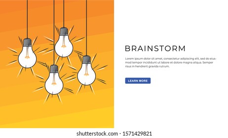 Brainstorm. Design idea with light bulbs, headline and text place or button with text. Modern style illustration for web banners, hero images, printed materials.