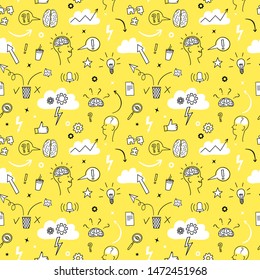 Brainstorm doodle seamless pattern. Bright cartoon  illustration for your design. 