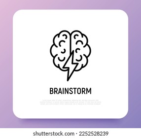 Brainstorm flat icon: brain with flash. Creativity, inspiration, imagination. Modern vector illustration.