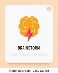 Brainstorm flat icon: brain with flash. Creativity, inspiration, imagination. Modern vector illustration.