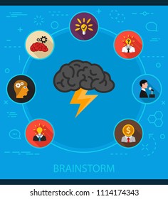 Brainstorm flat icons concept. Vector illustration. Element template for design.
