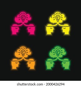 Brainstorm four color glowing neon vector icon