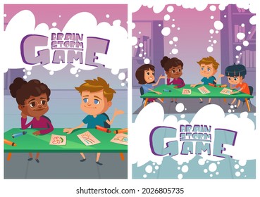 Afiches de juegos de lluvia de ideas con niños pensantes