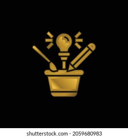 Brainstorm gold plated metallic icon or logo vector
