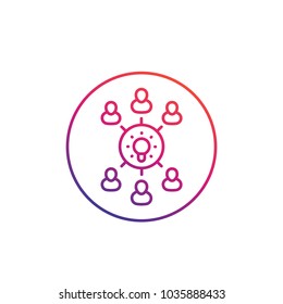 brainstorm, group creativity, gathering of ideas vector line icon