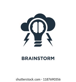 Brainstorm icon. Black filled vector illustration. Brainstorm symbol on white background. Can be used in web and mobile.
