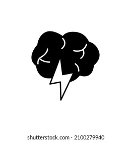 Brainstorm Icon in black flat glyph, filled style isolated on white background