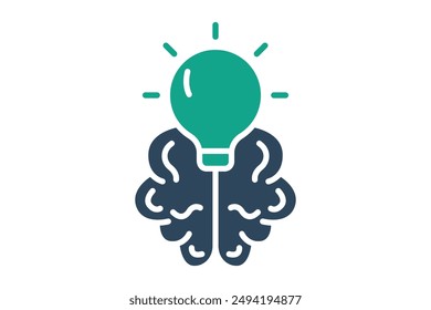 Icono de lluvia de ideas. cerebro con bombilla. ícono relacionado con idea, inspirar. estilo de ícono sólido. Elementos de negocios Ilustración vectorial