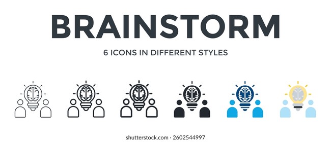 Brainstorm Icon In Different Style Vector Illustration. Designed In Thin Line, Regular Line, Bold Line, Glyph, Color Fill, And Flat Style Can Be Used For Web