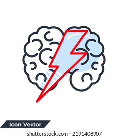 Brainstorm Symbol Logo, Vektorgrafik. Gehirn mit Thunder-Symbolvorlage für Grafik- und Webdesign-Kollektion