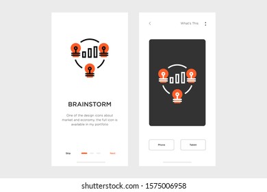 brainstorm icon on a dark and light background. accompanied by layout design for the mobile app. made for payment and economy icon